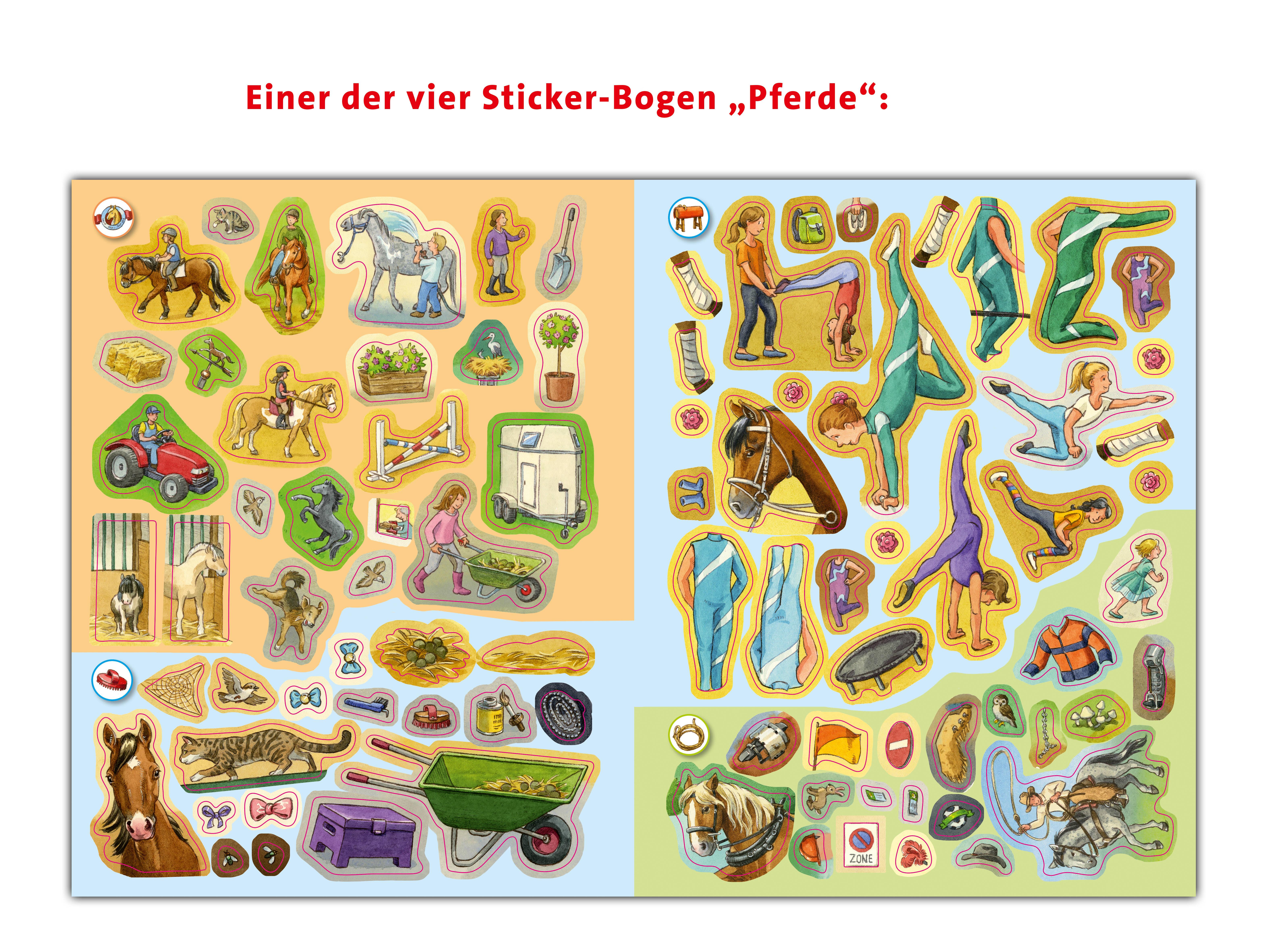 Beispielinhalt (Bild) Wieso? Weshalb? Warum? Stickerheft:  Pferde