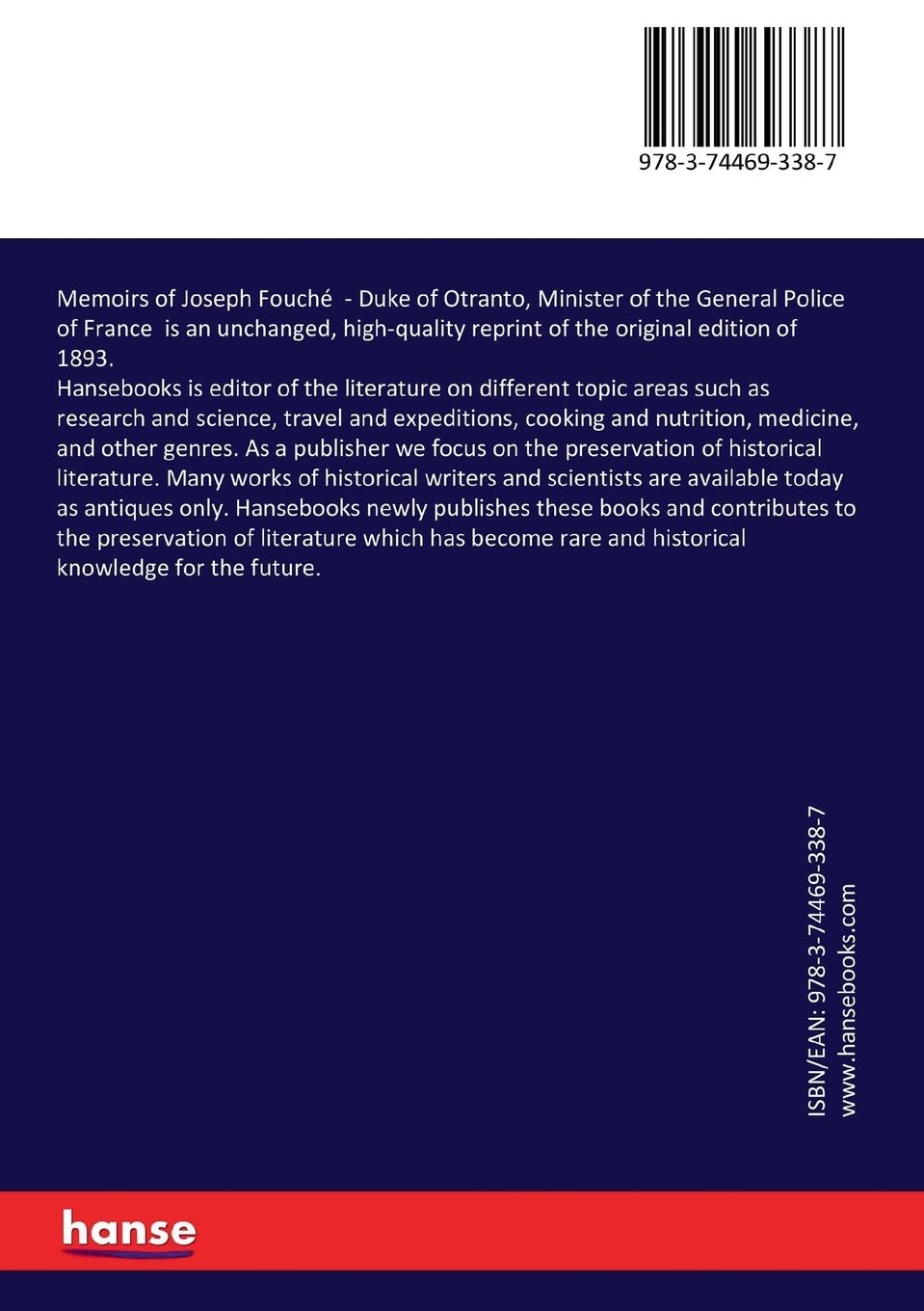 Rückseitencover Memoirs of Joseph Fouché