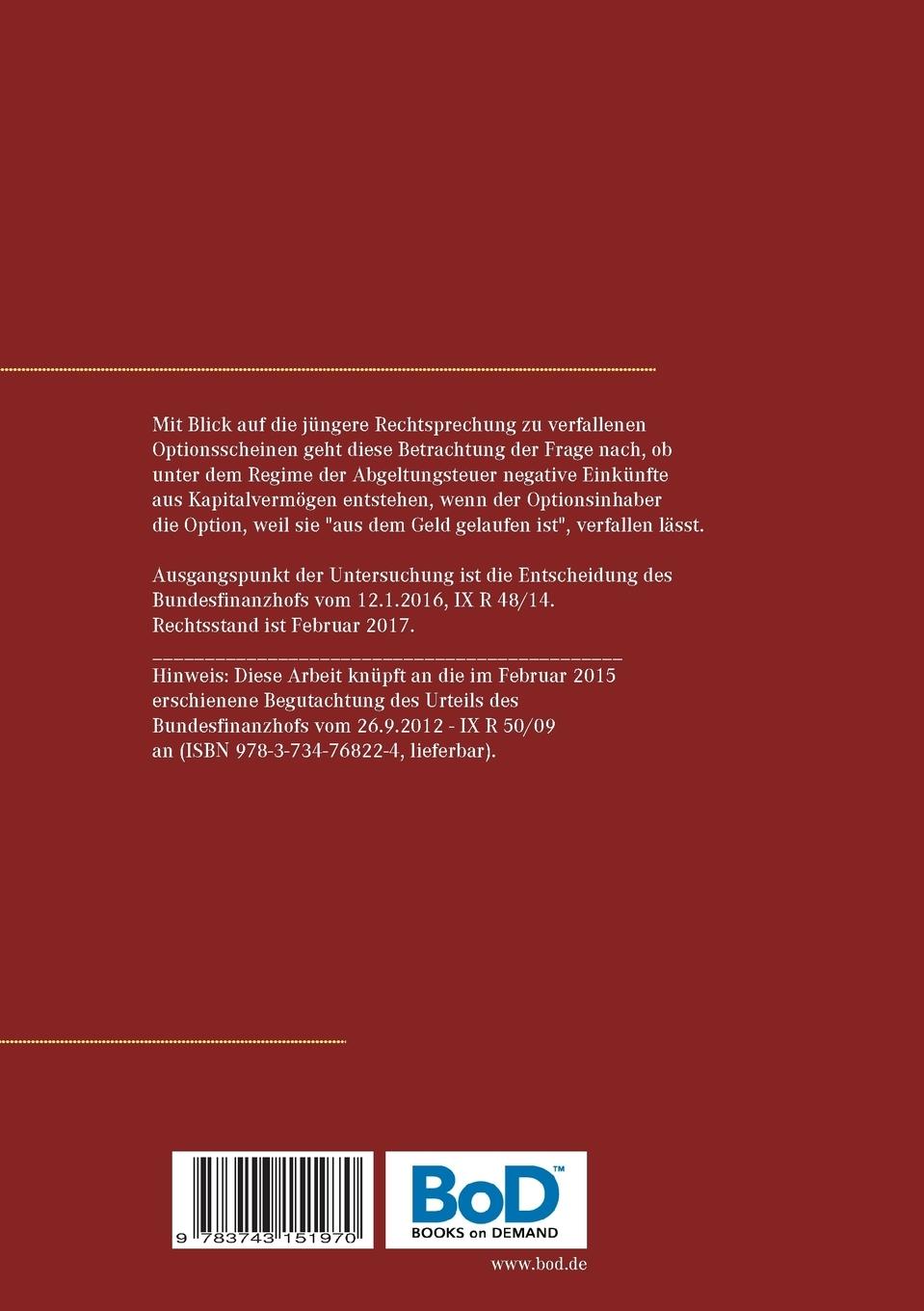 Rückseitencover Update 2017: Die verfallene Option in der Abgeltungsteuer