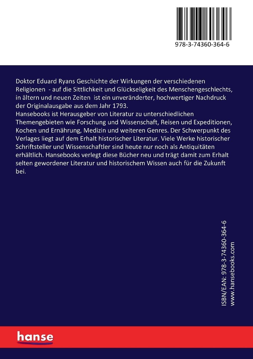 Rückseitencover Doktor Eduard Ryans Geschichte der Wirkungen der verschiedenen Religionen