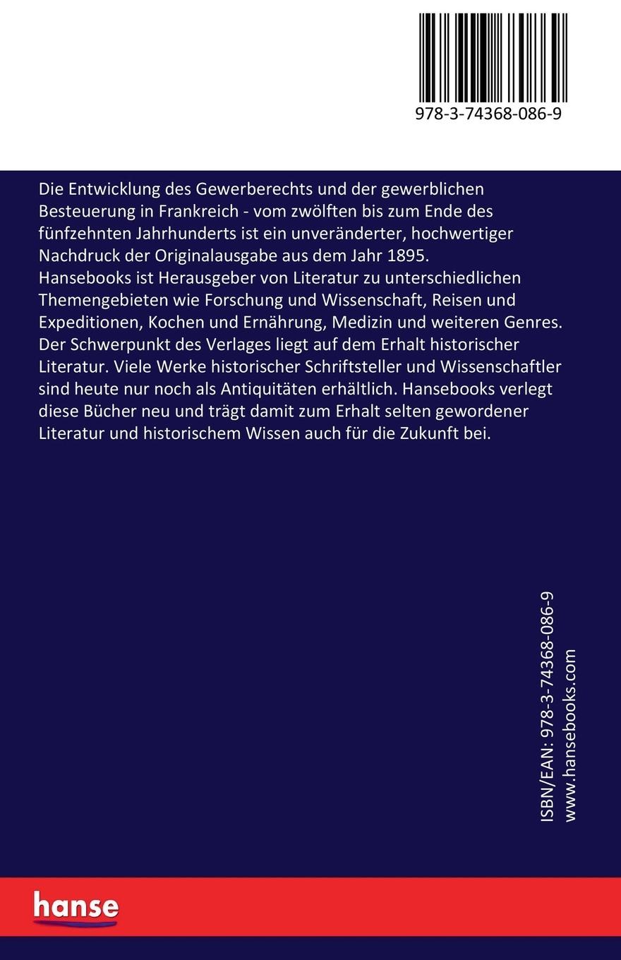 Rückseitencover Die Entwicklung des Gewerberechts und der gewerblichen Besteuerung in Frankreich
