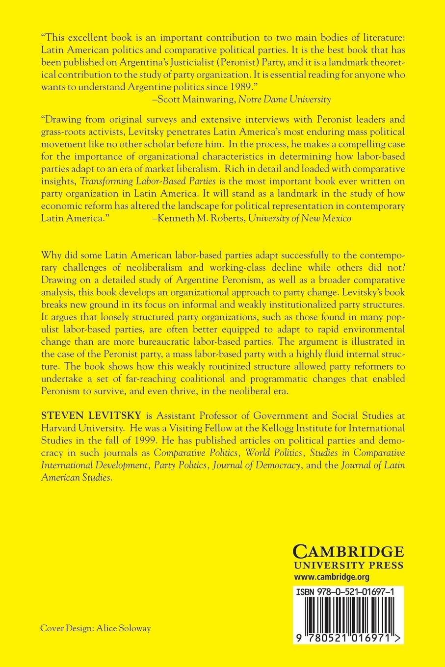 Rückseitencover Transforming Labor-Based Parties in Latin America