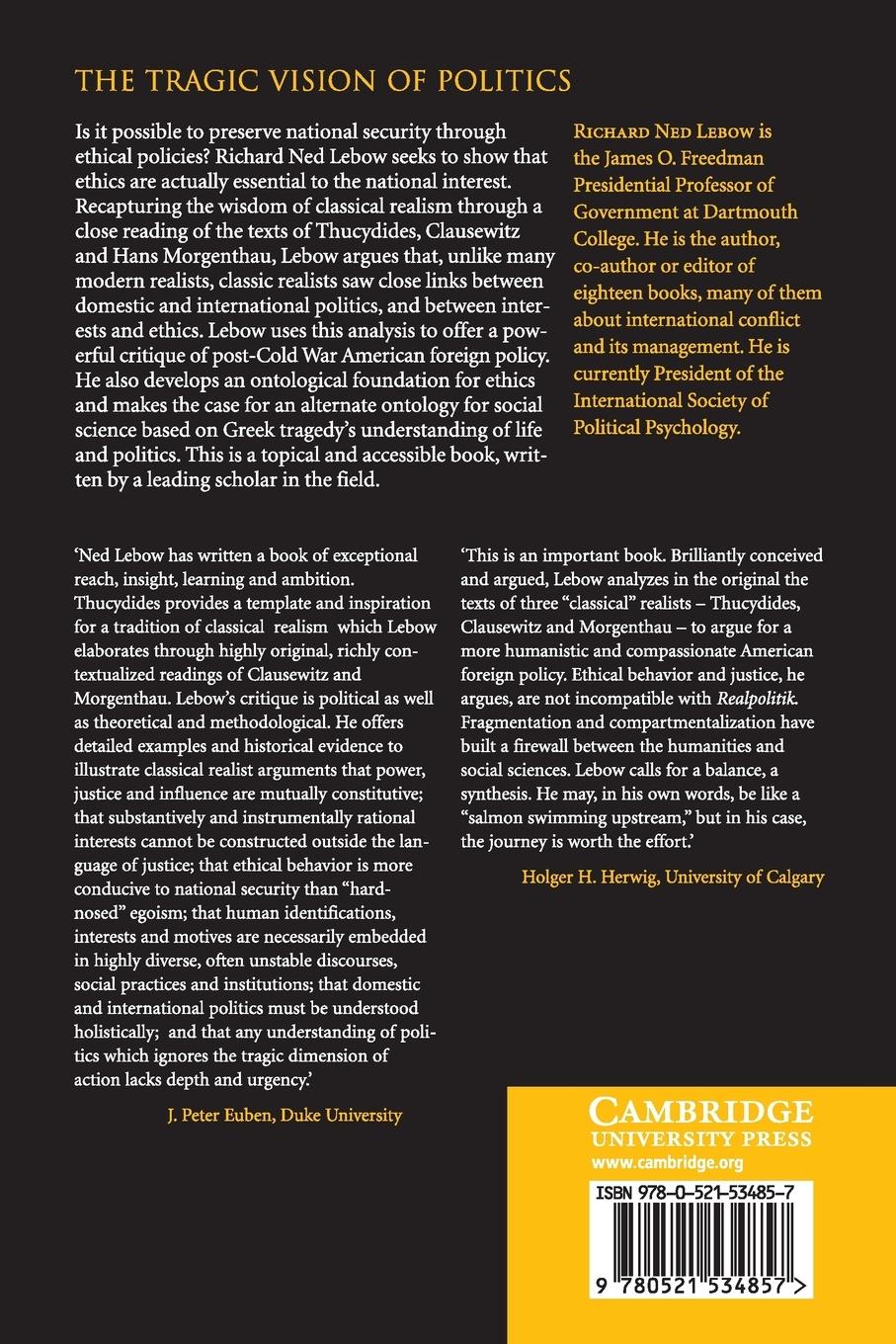 Rückseitencover The Tragic Vision of Politics