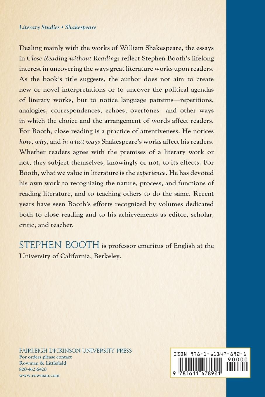 Rückseitencover Close Reading without Readings