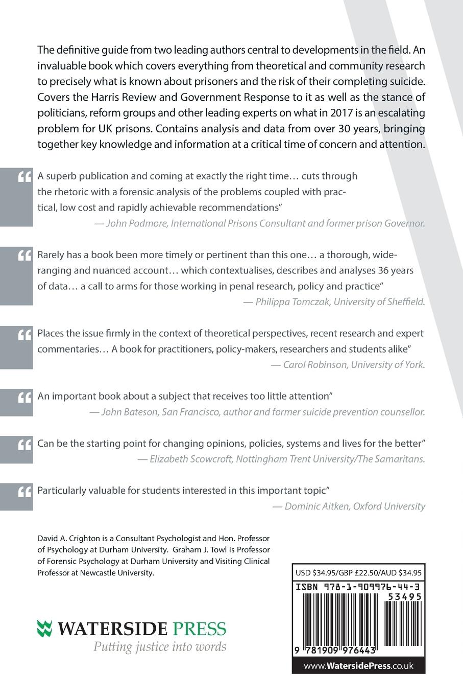 Rückseitencover Suicide in Prisons