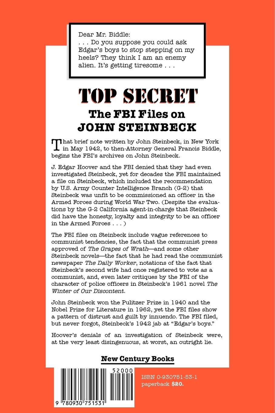 Rückseitencover The FBI Files on John Steinbeck