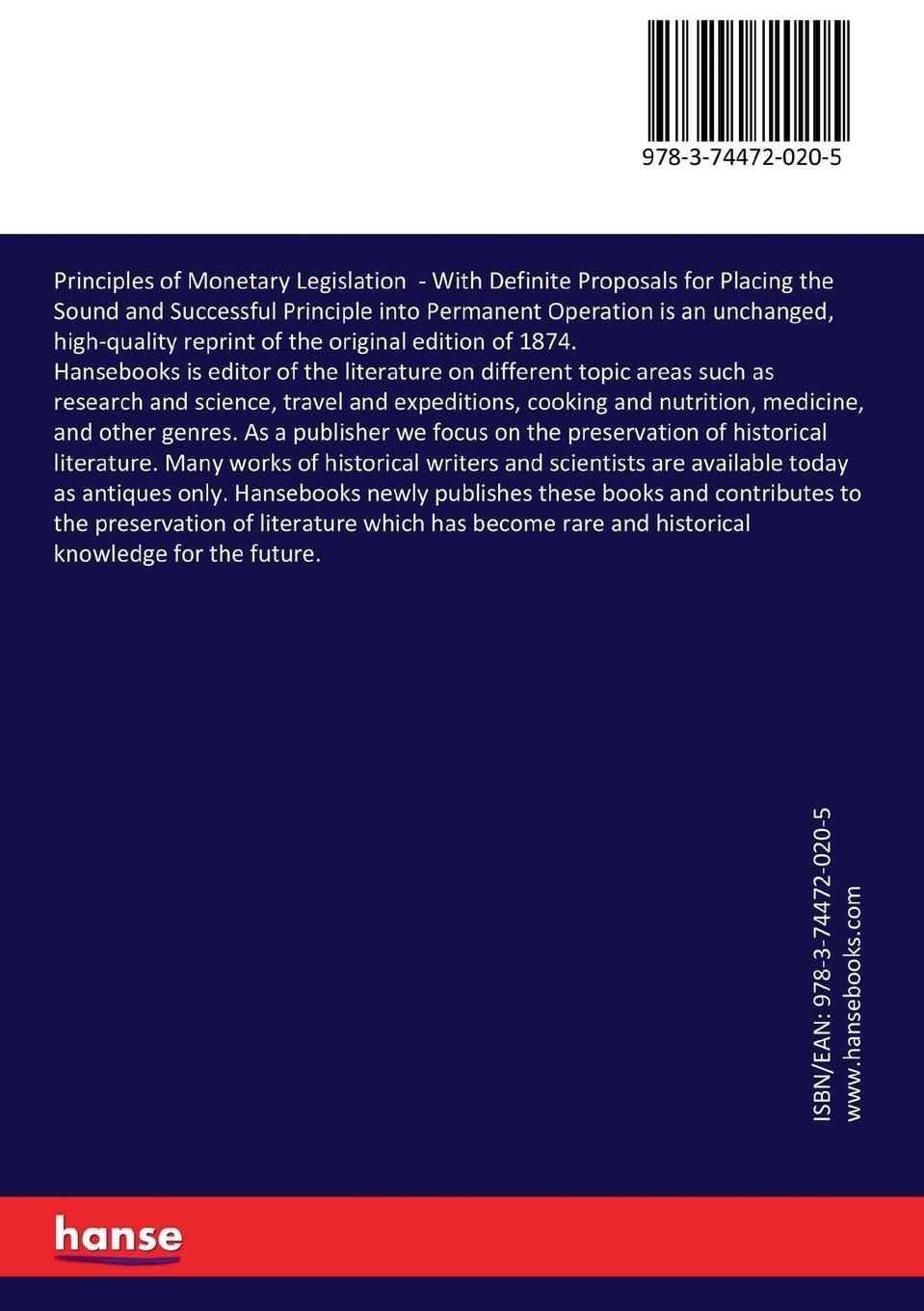 Rückseitencover Principles of Monetary Legislation