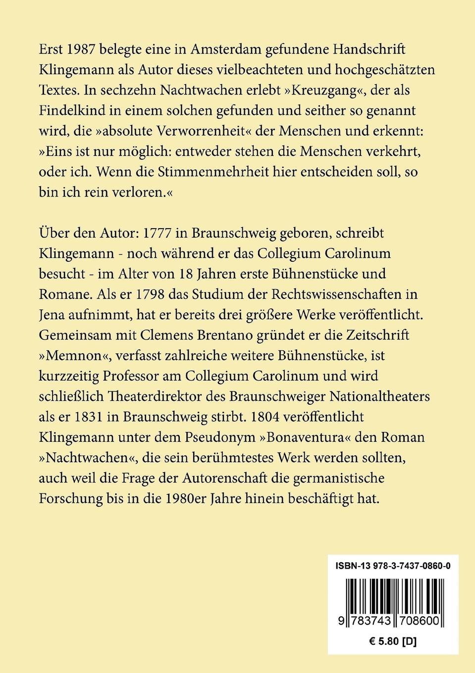 Rückseitencover Die Nachtwachen des Bonaventura