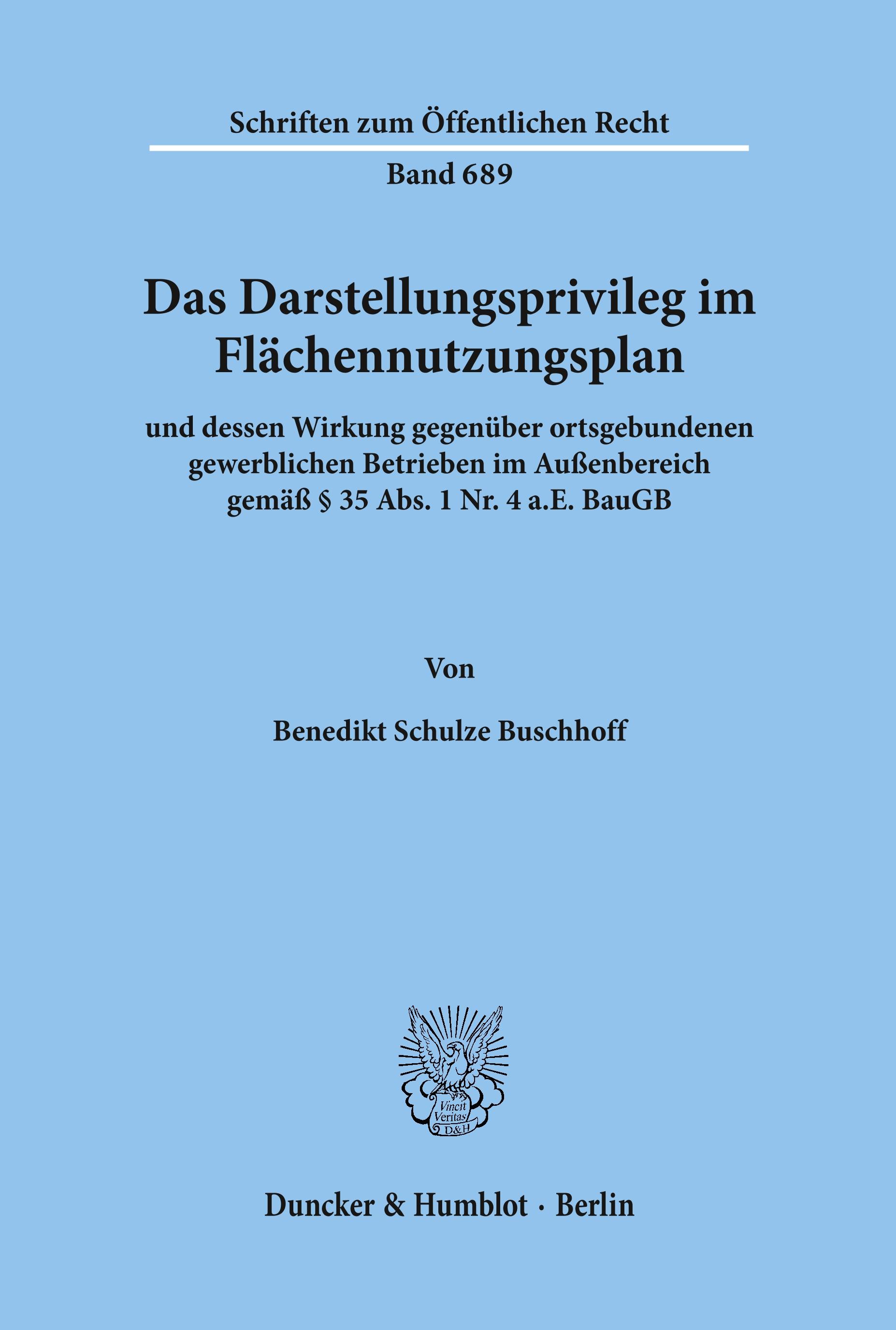 Vorderes Coverbild Das Darstellungsprivileg im Flächennutzungsplan