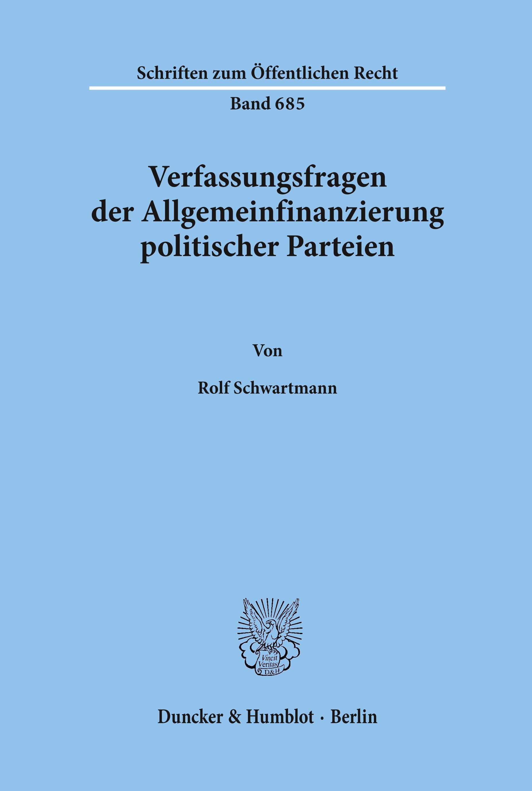 Vorderes Coverbild Verfassungsfragen der Allgemeinfinanzierung politischer Parteien.