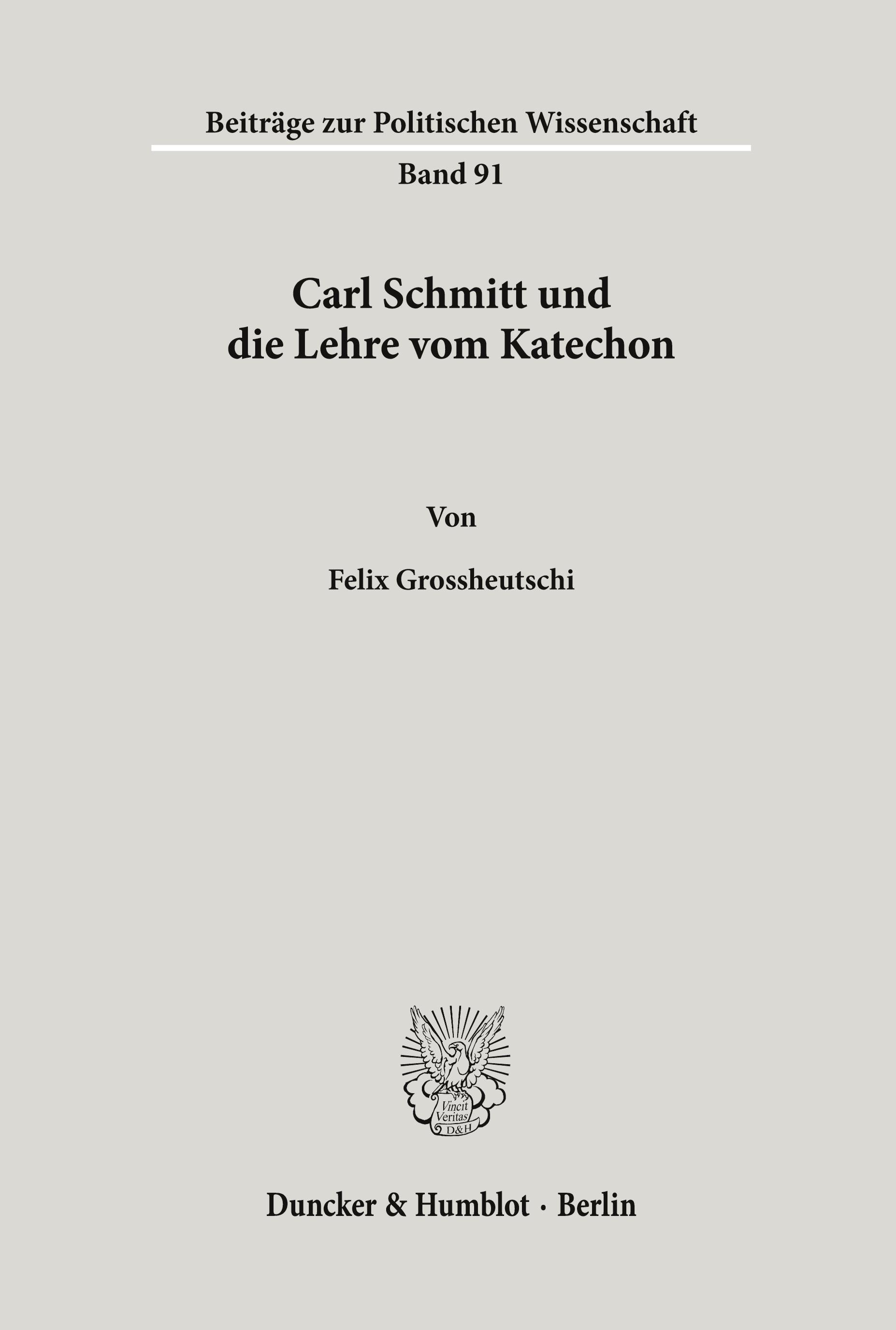 Vorderes Coverbild Carl Schmitt und die Lehre vom Katechon.