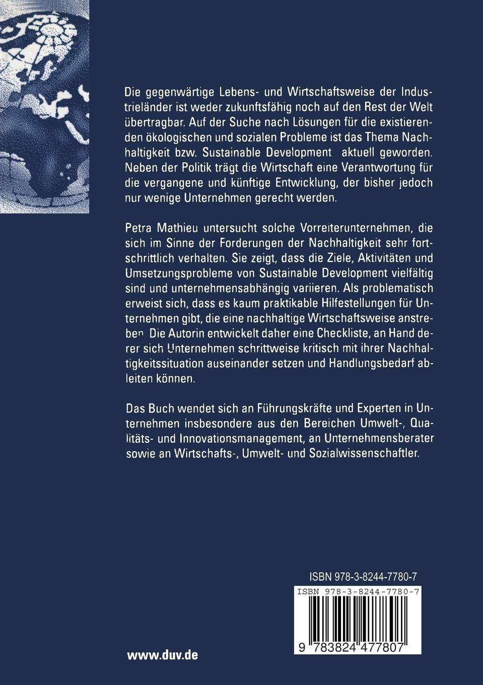 Rückseitencover Unternehmen auf dem Weg zu einer nachhaltigen Wirtschaftsweise