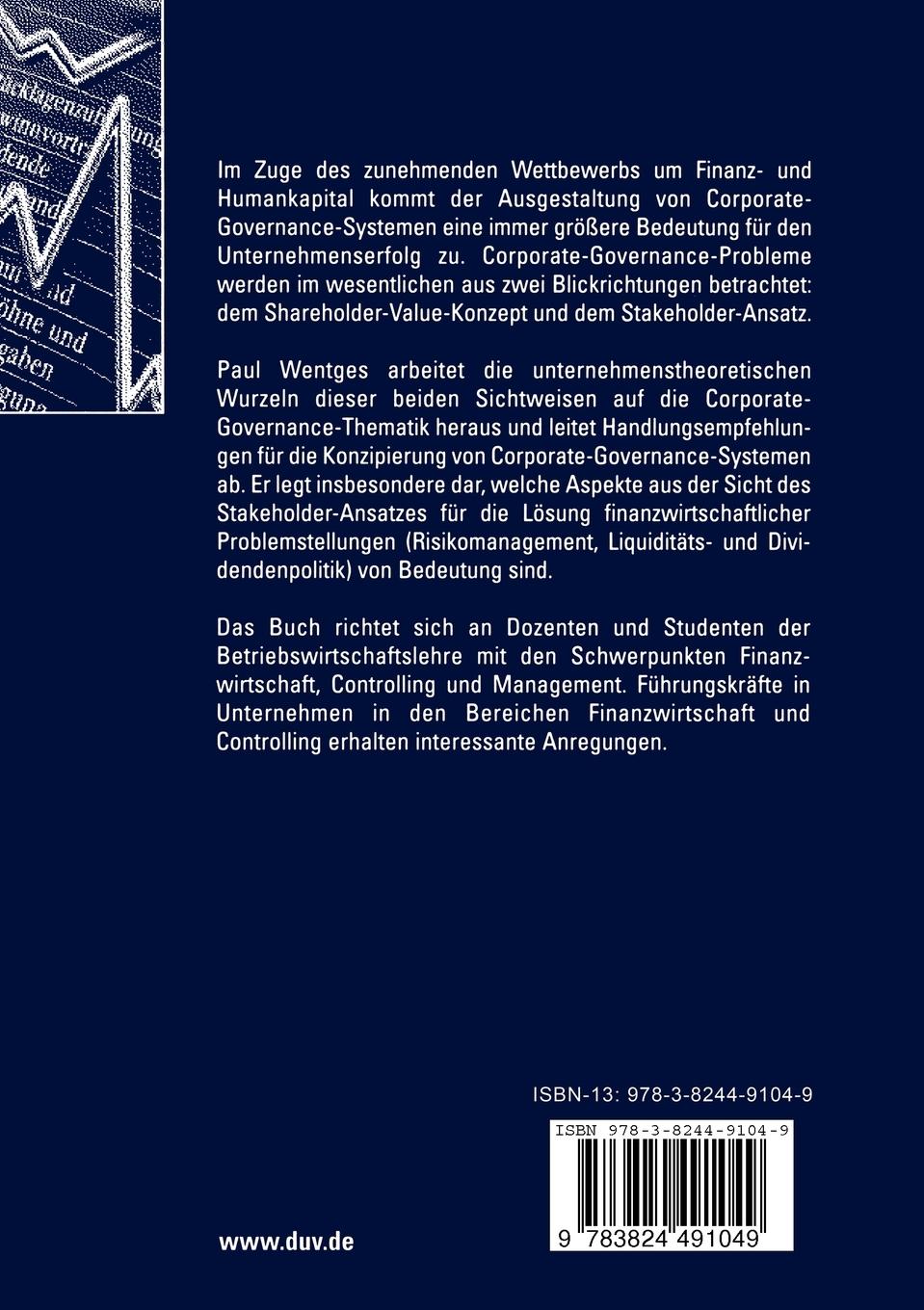 Rückseitencover Corporate Governance und Stakeholder-Ansatz