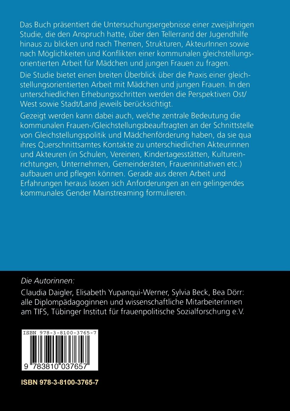 Rückseitencover Gleichstellungsorientierte Arbeit mit Mädchen und jungen Frauen