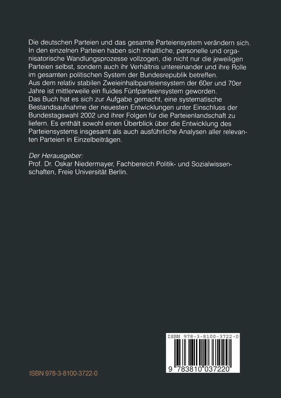 Rückseitencover Die Parteien nach der Bundestagswahl 2002