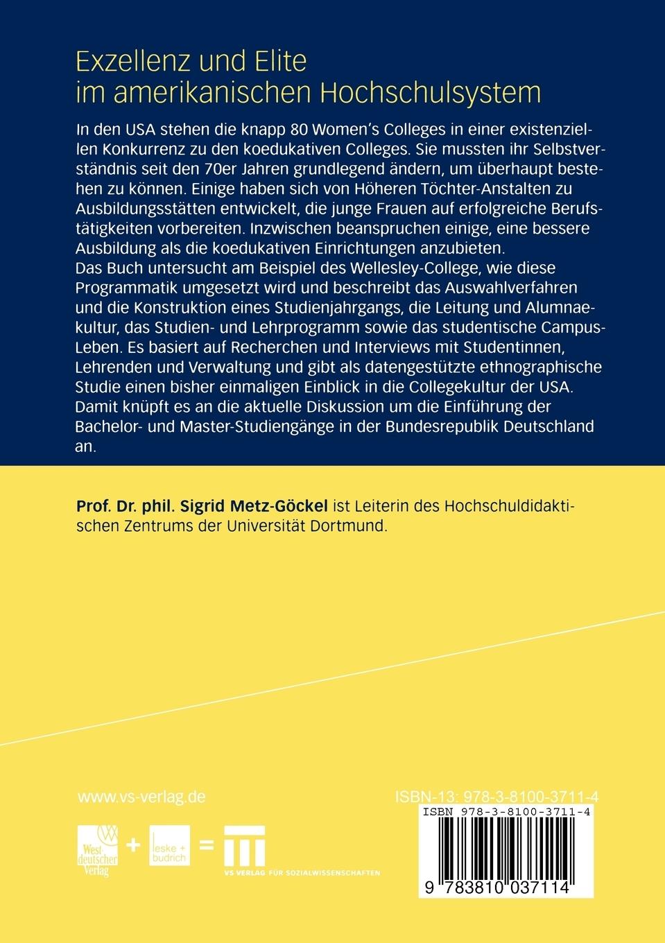 Rückseitencover Exzellenz und Elite im amerikanischen Hochschulsystem