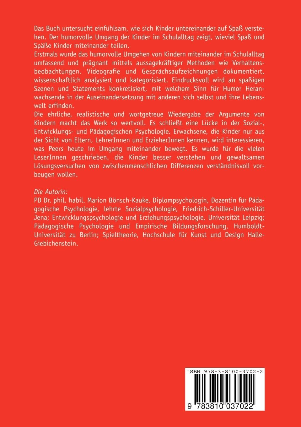 Rückseitencover Psychologie des Kinderhumors