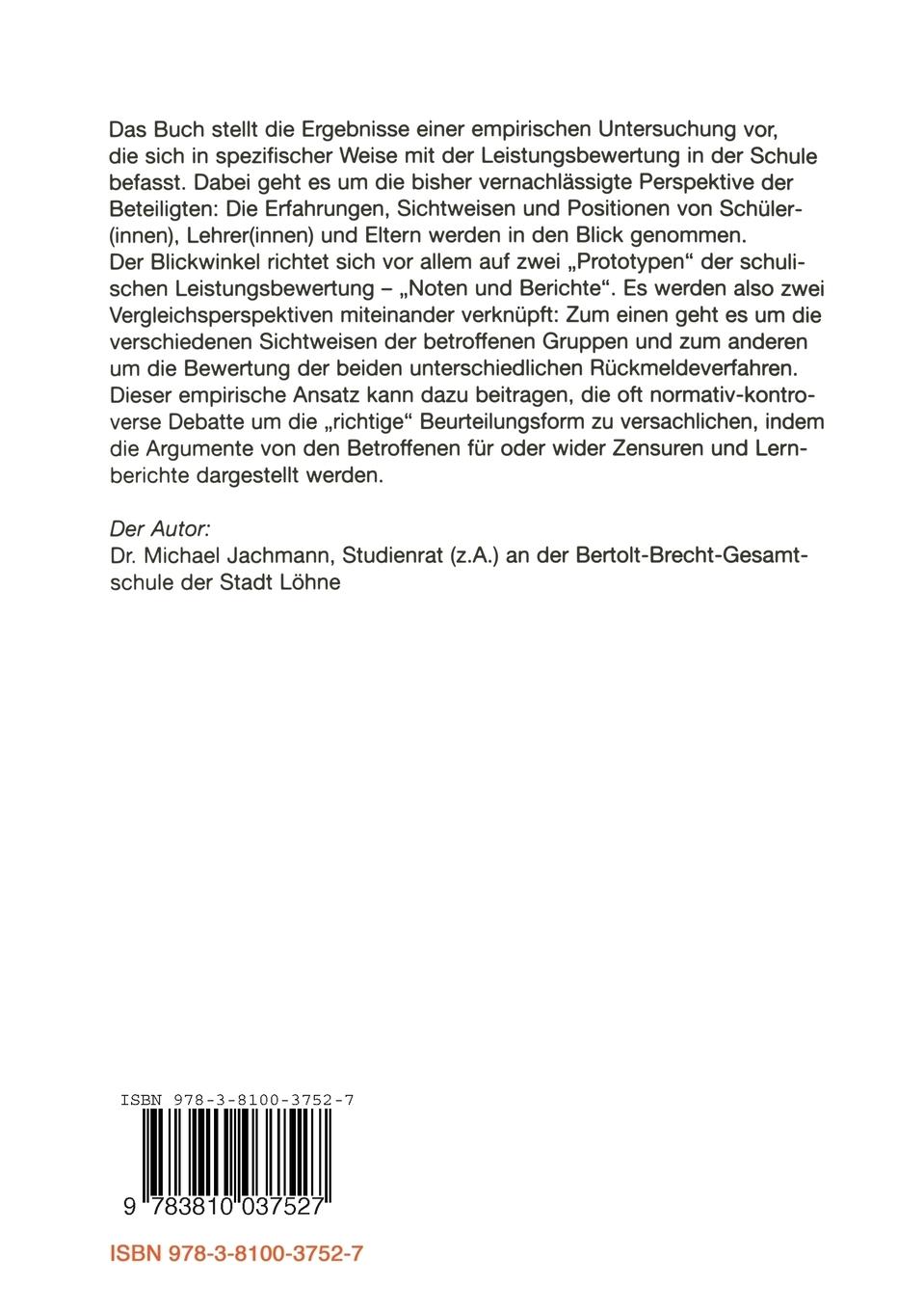 Rückseitencover Noten oder Berichte?