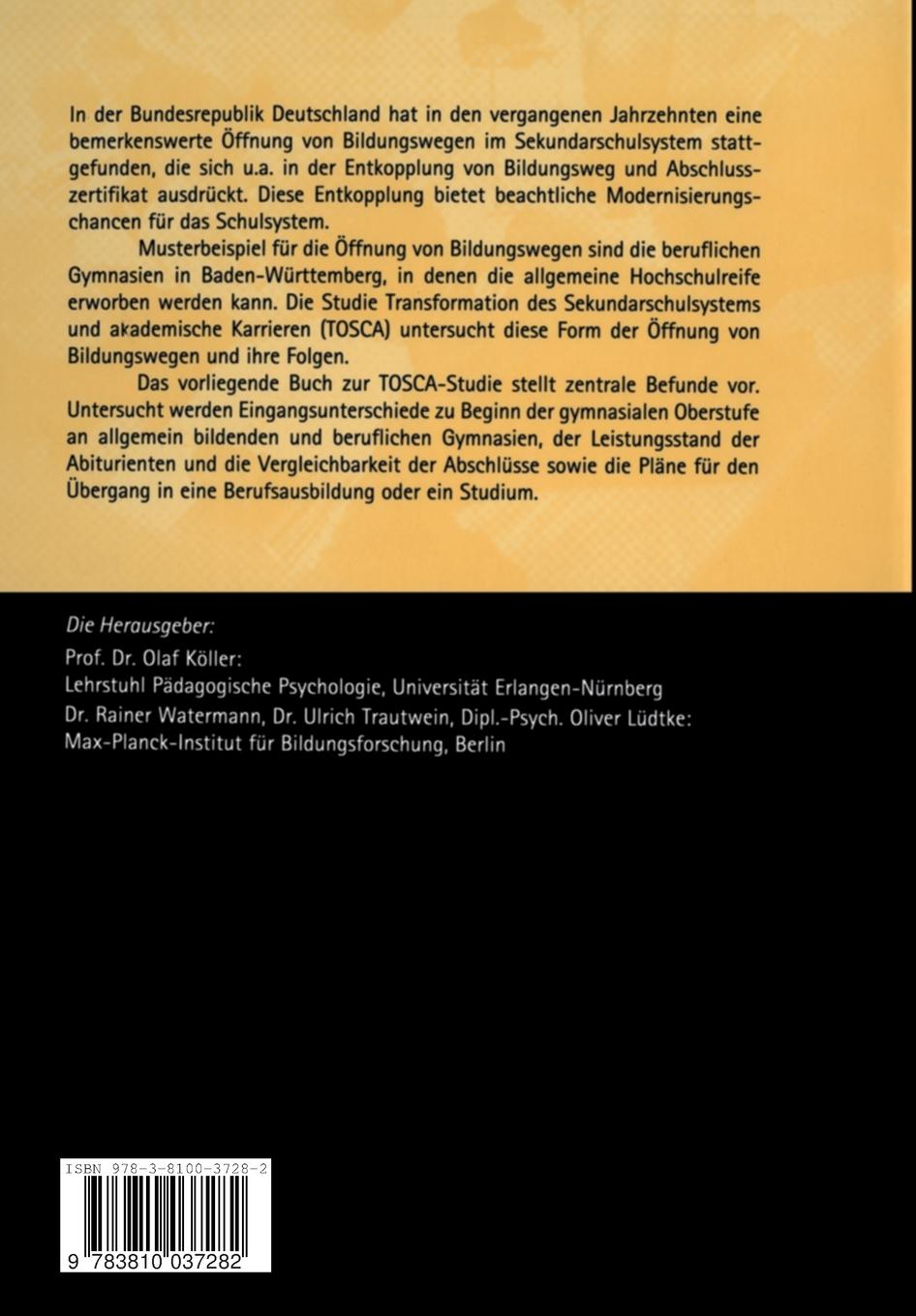 Rückseitencover Wege zur Hochschulreife in Baden-Württemberg