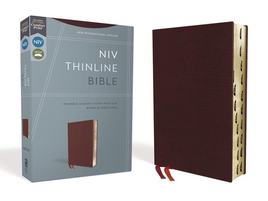 Vorderes Coverbild NIV, Thinline Bible, Bonded Leather, Burgundy, Indexed, Red Letter Edition