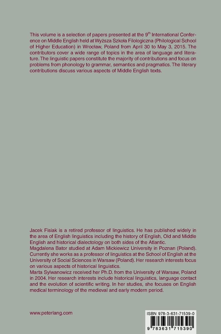 Rückseitencover Essays and Studies in Middle English