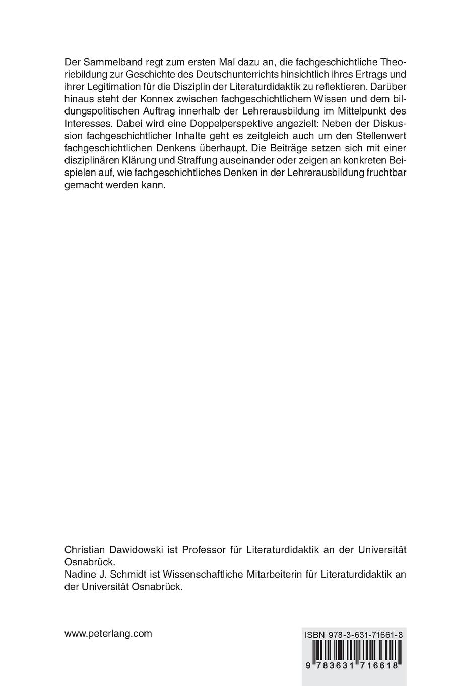 Rückseitencover Fachgeschichte in der Literaturdidaktik