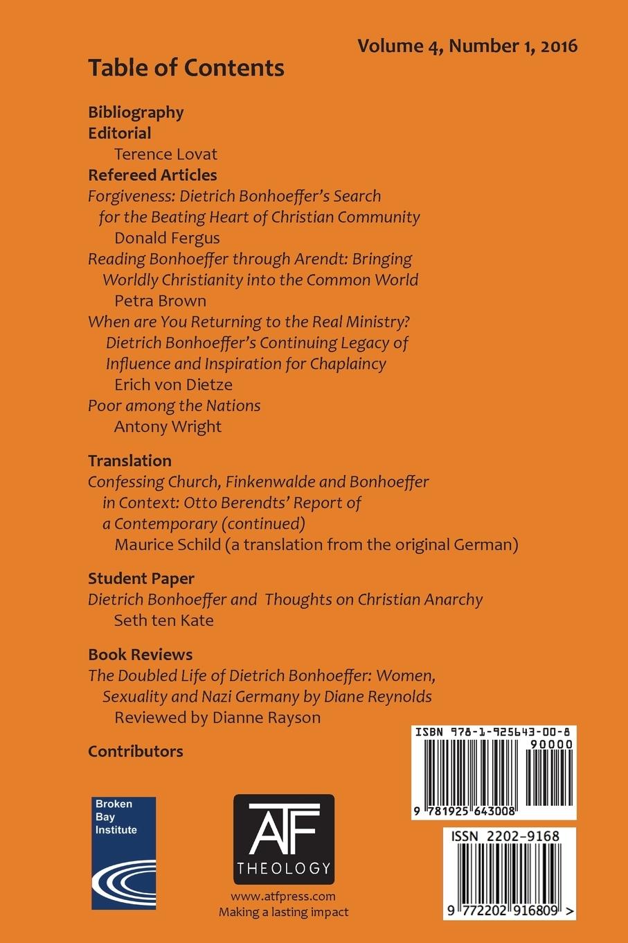 Rückseitencover The Bonhoeffer Legacy