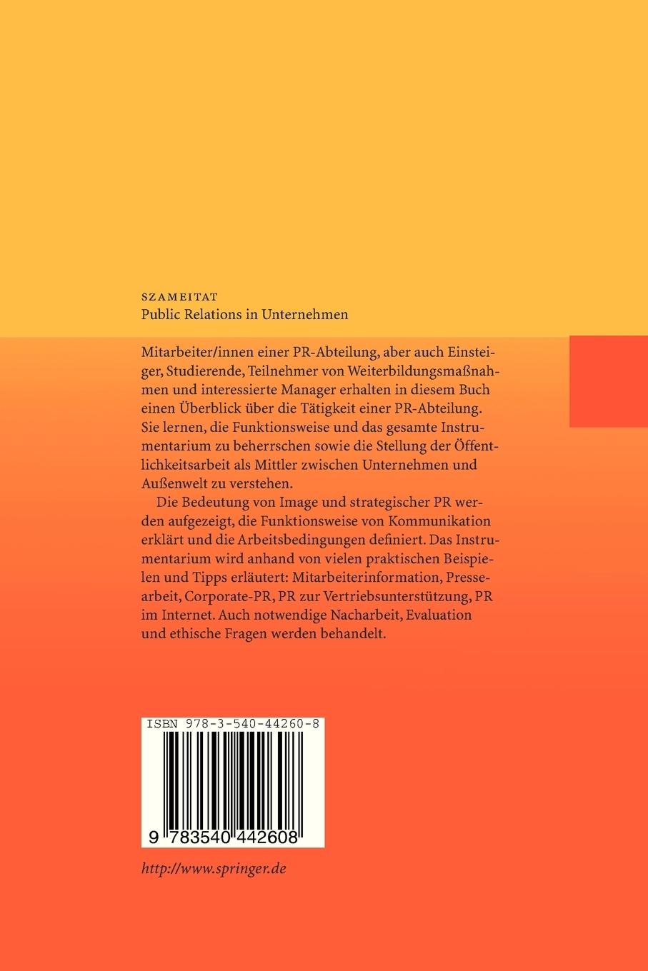 Rückseitencover Public Relations in Unternehmen