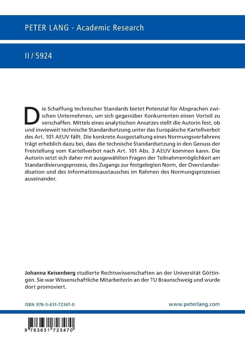 Rückseitencover Technische Standardsetzung und das Europäische Kartellverbot