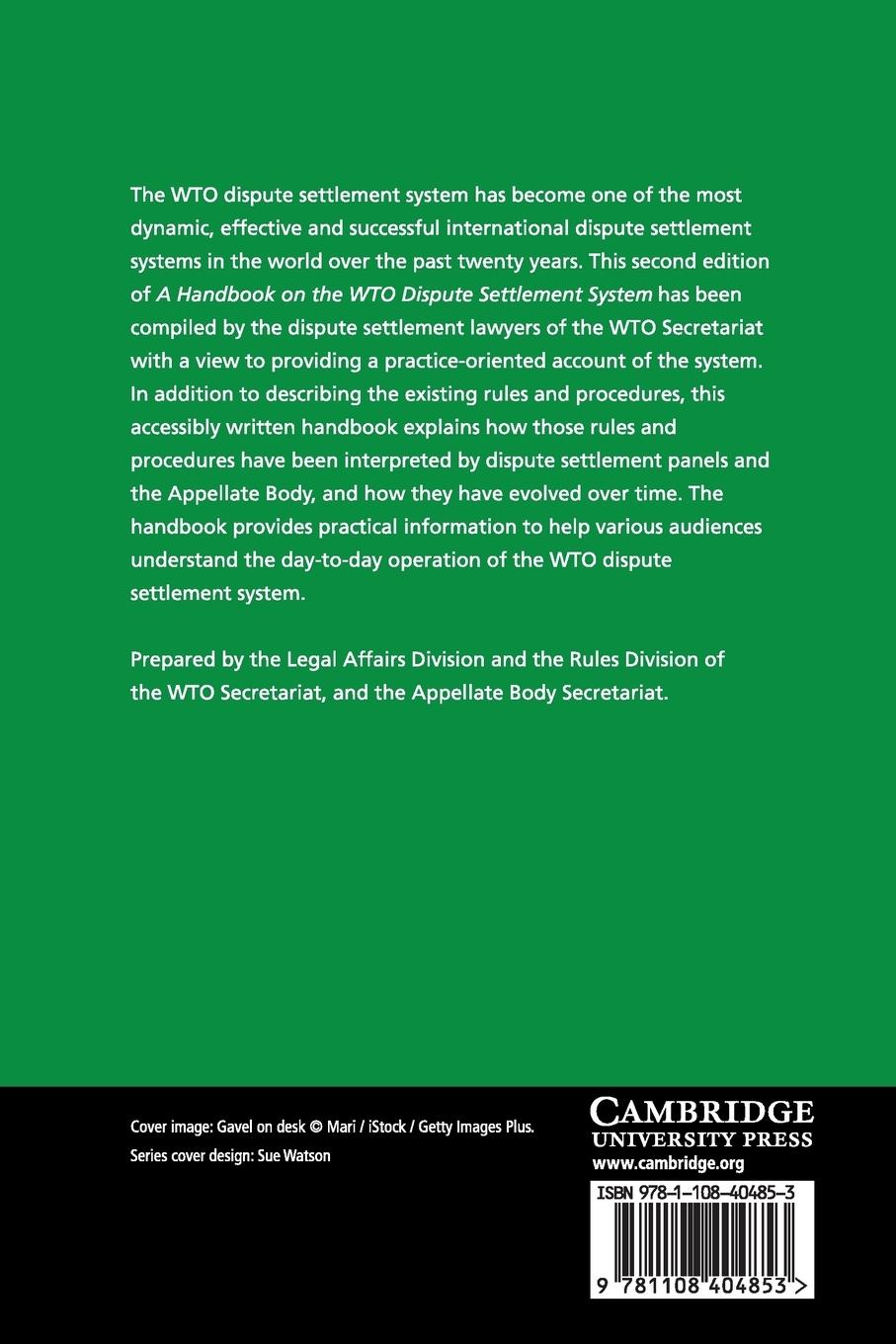 Rückseitencover A Handbook on the WTO Dispute Settlement             System