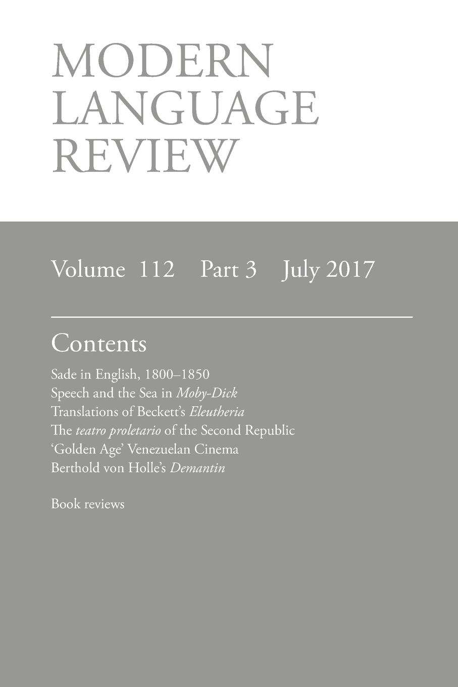 Vorderes Coverbild Modern Language Review (112