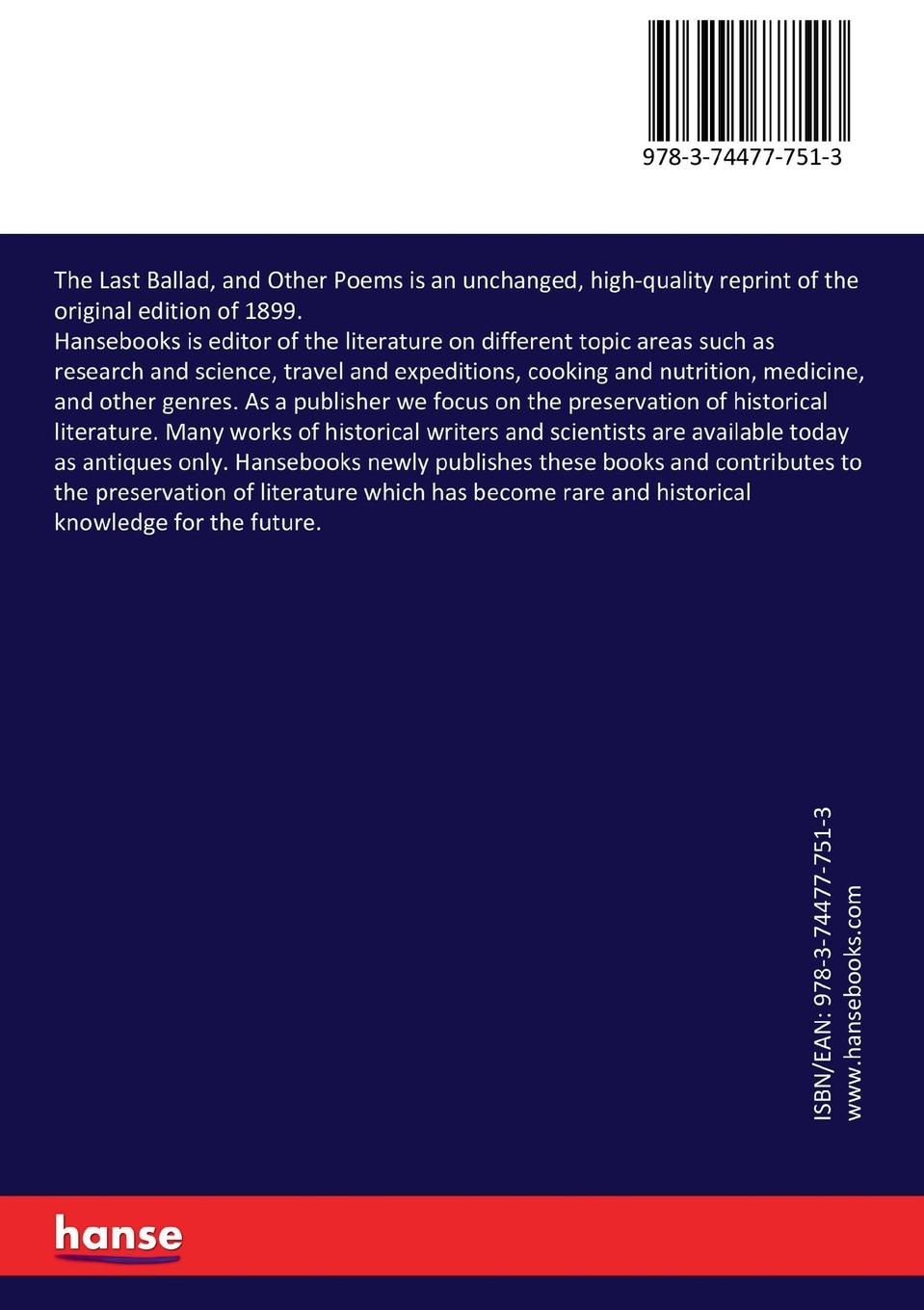 Rückseitencover The Last Ballad, and Other Poems