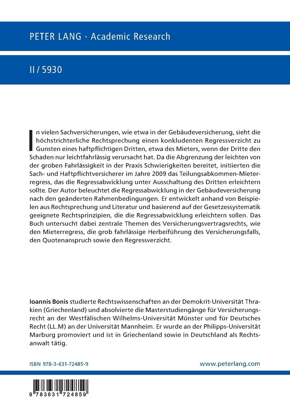 Rückseitencover Möglichkeiten und Grenzen zum vertraglichen Schutz eines haftpflichtigen Dritten im Rahmen einer Sachversicherung