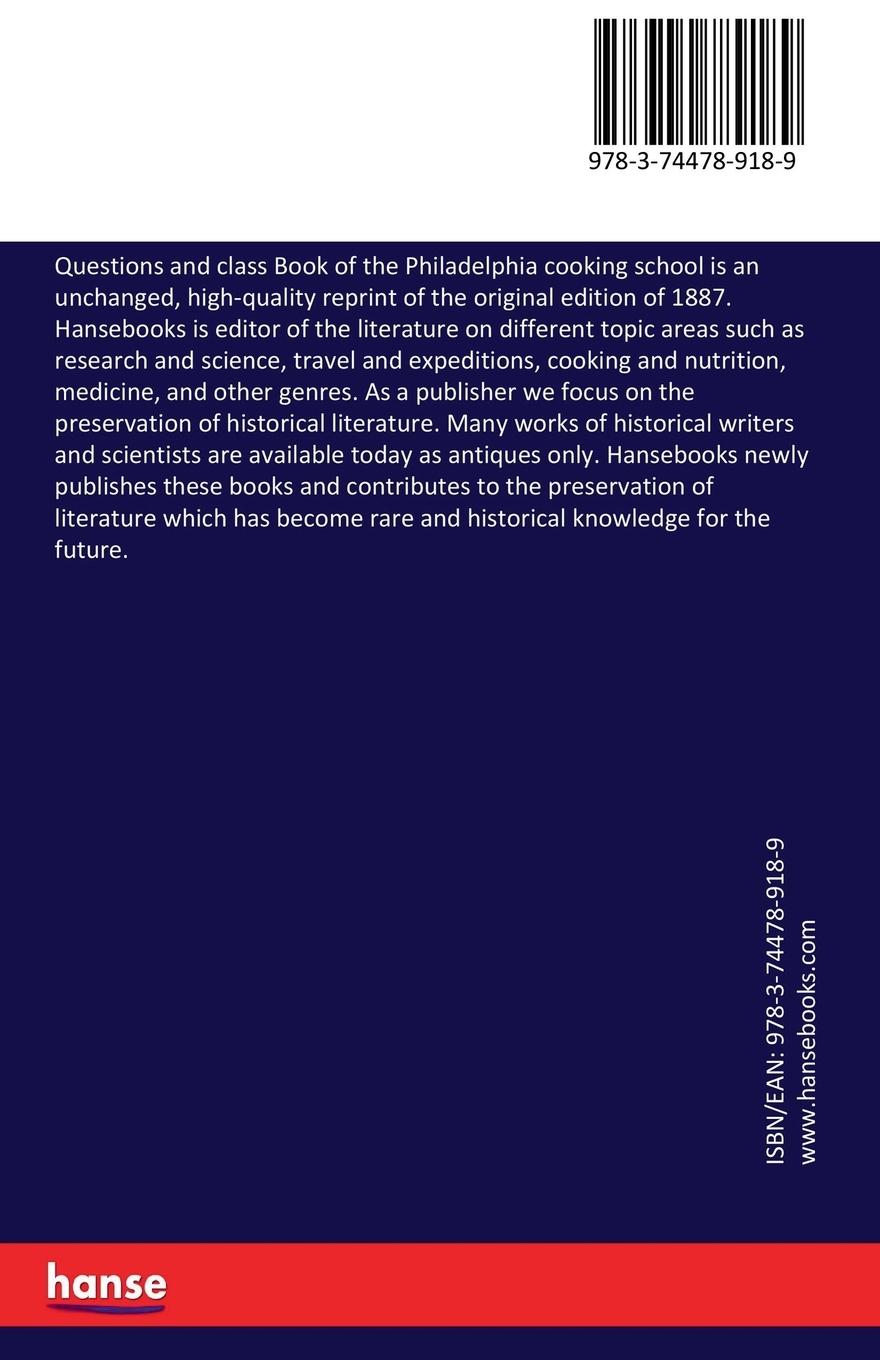 Rückseitencover Questions and class Book of the Philadelphia cooking school