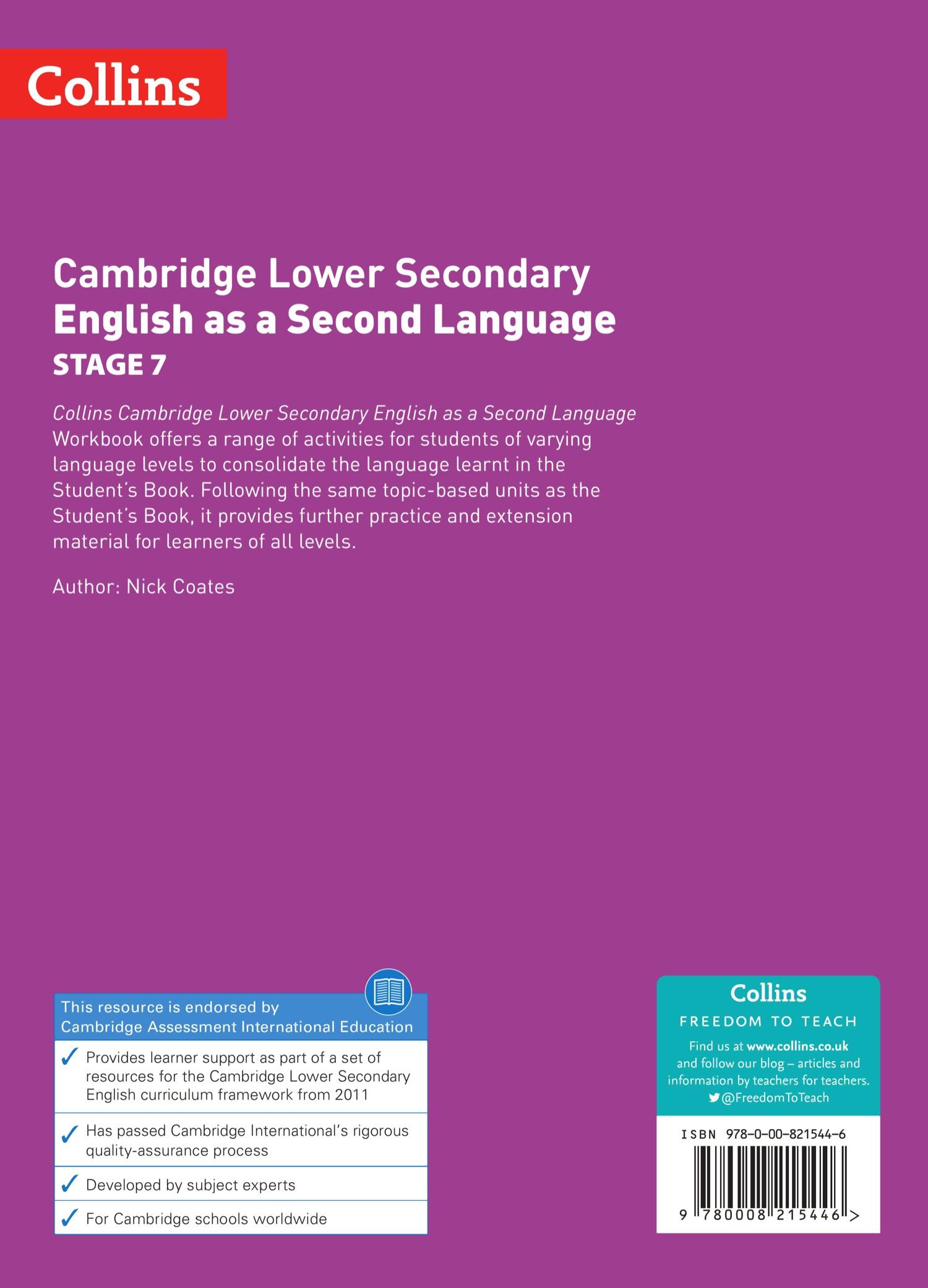 Rückseitencover Collins Cambridge Checkpoint English as a Second Language - Cambridge Checkpoint English as a Second Language Workbook Stage 7
