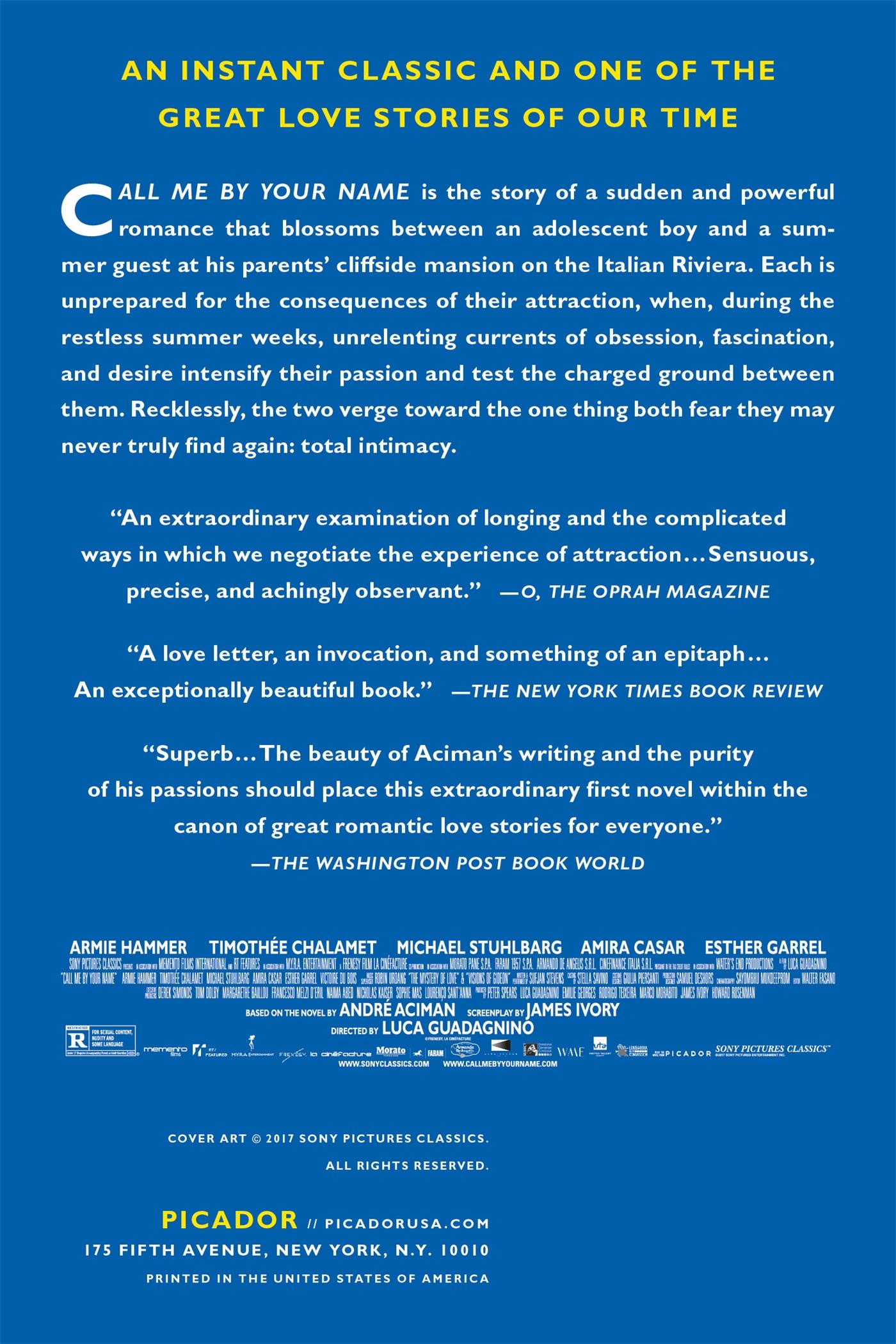 Rückseitencover Call Me by Your Name. Movie Tie-In