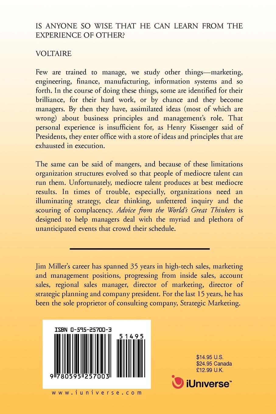 Rückseitencover Management Advice from the World's Great Thinkers