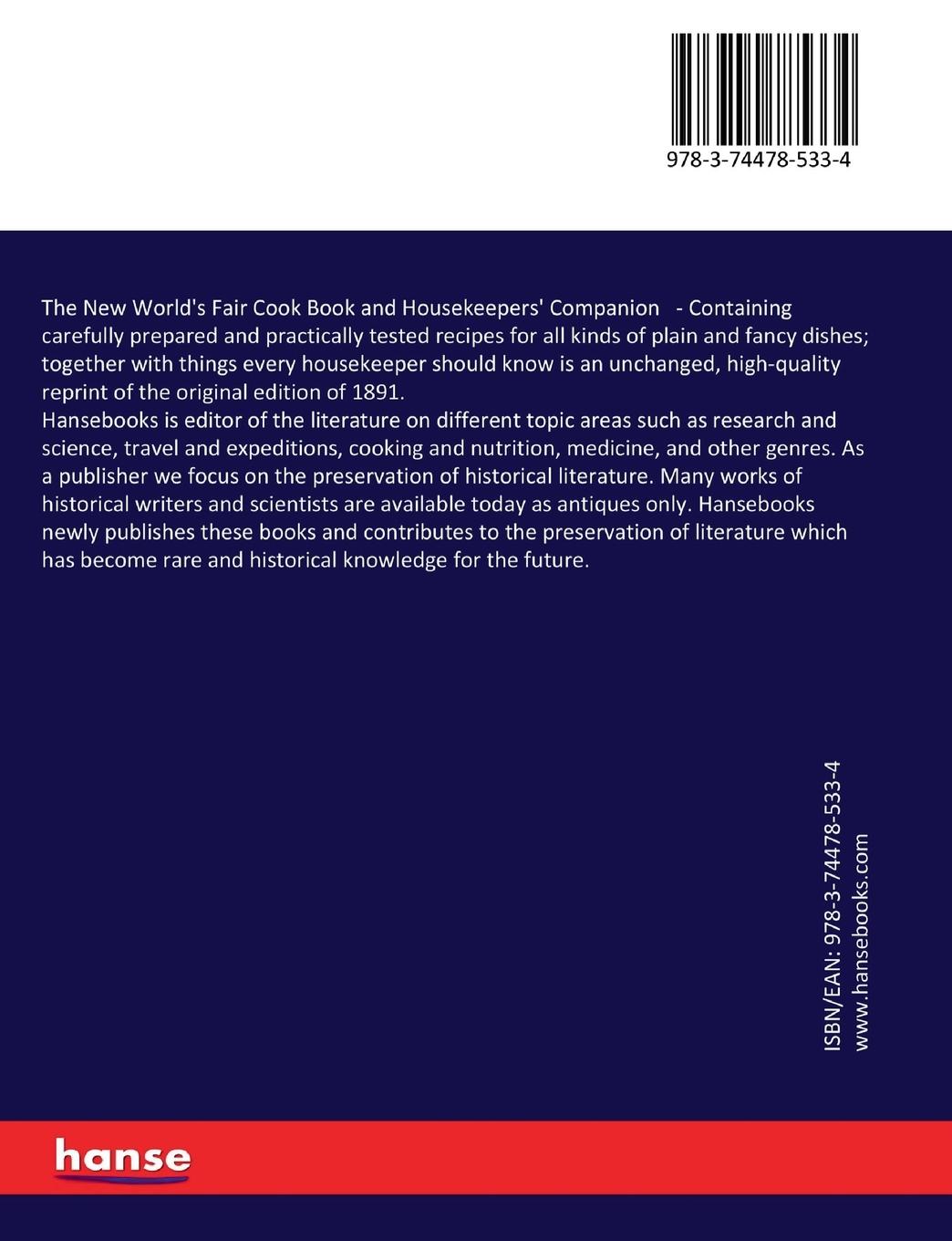 Rückseitencover The New World's Fair Cook Book and Housekeepers' Companion