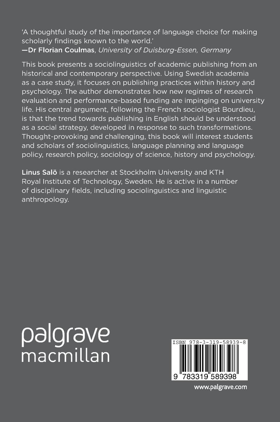 Rückseitencover The Sociolinguistics of Academic Publishing
