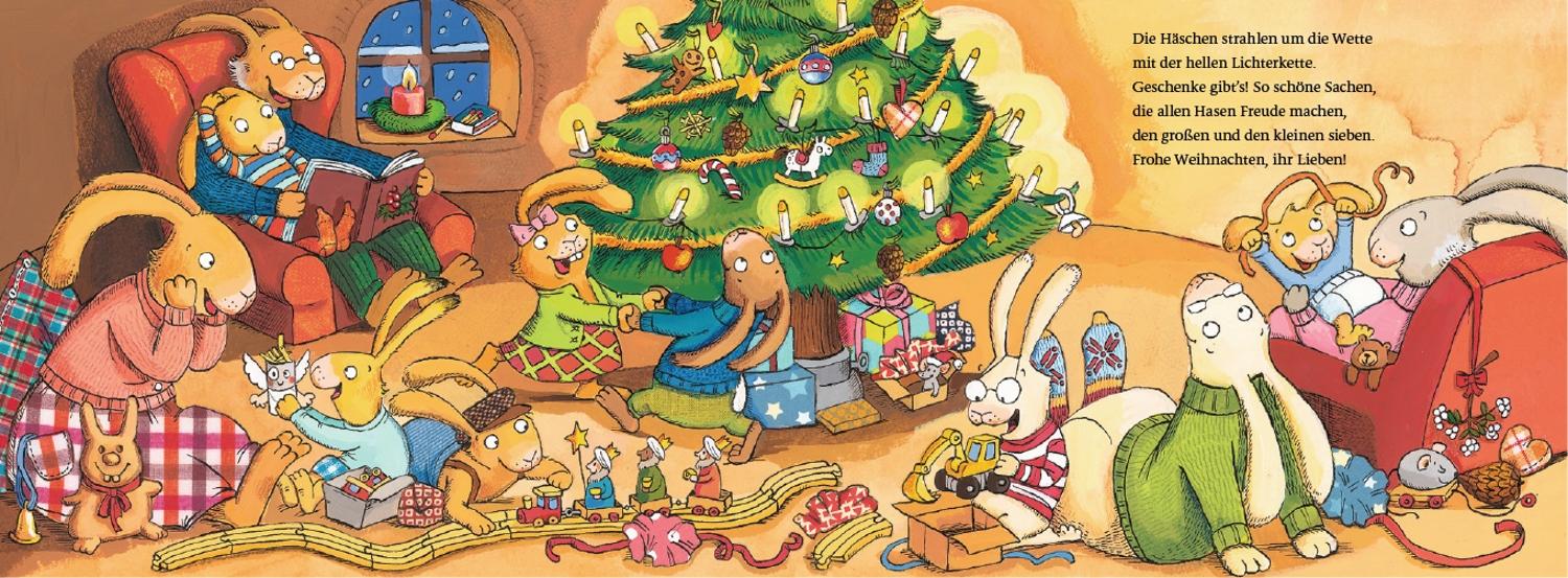 Beispielinhalt (Bild) Wenn sieben weihnachtliche Hasen fröhlich um die Tanne rasen