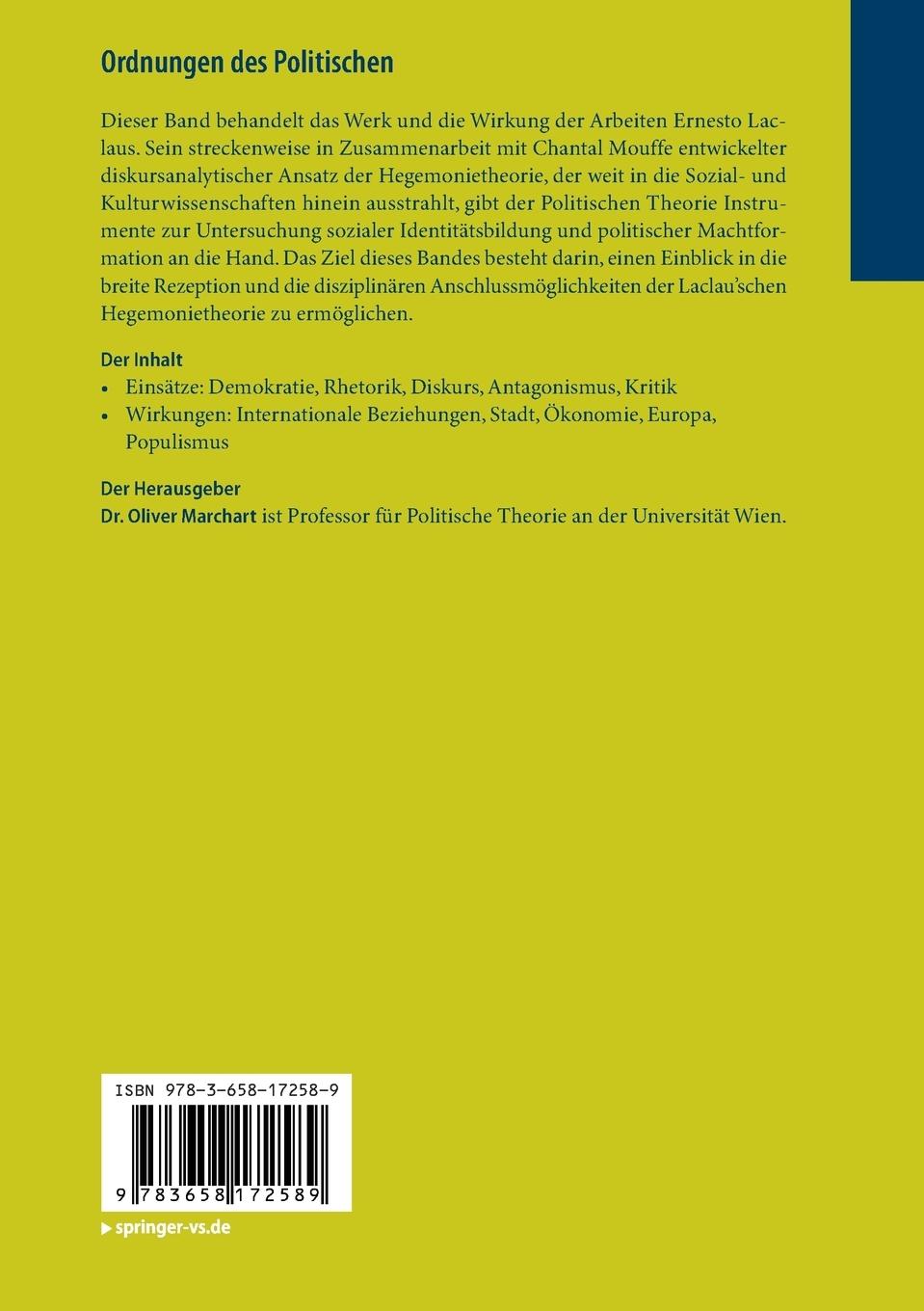 Rückseitencover Ordnungen des Politischen