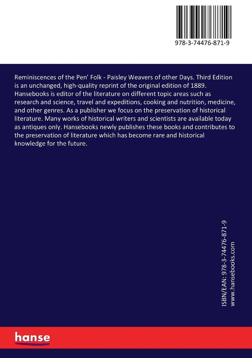 Rückseitencover Reminiscences of the Pen' Folk