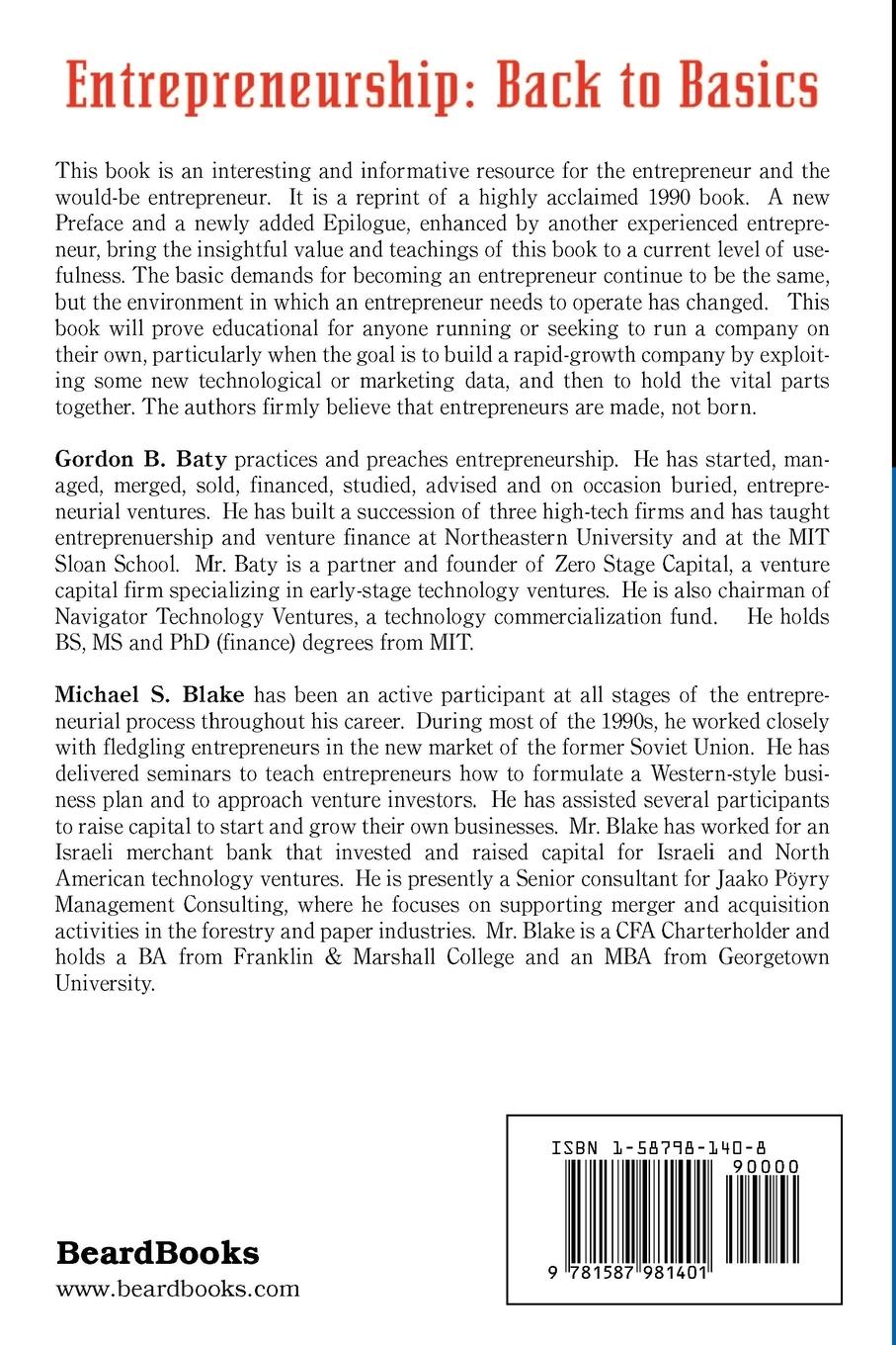Rückseitencover Entrepreneurship: Back to Basics