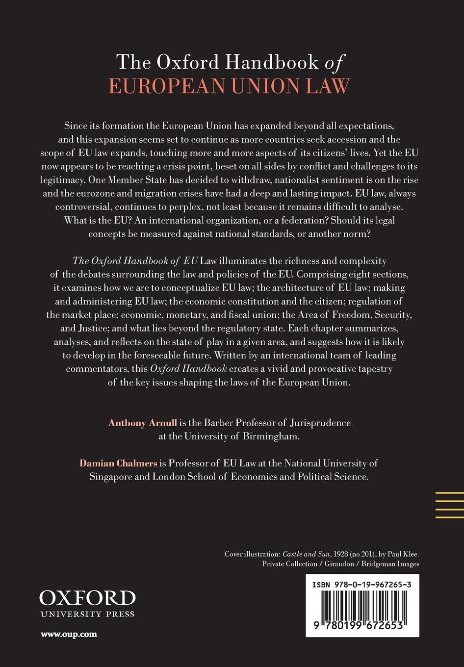 Rückseitencover The Oxford Handbook of European Union Law