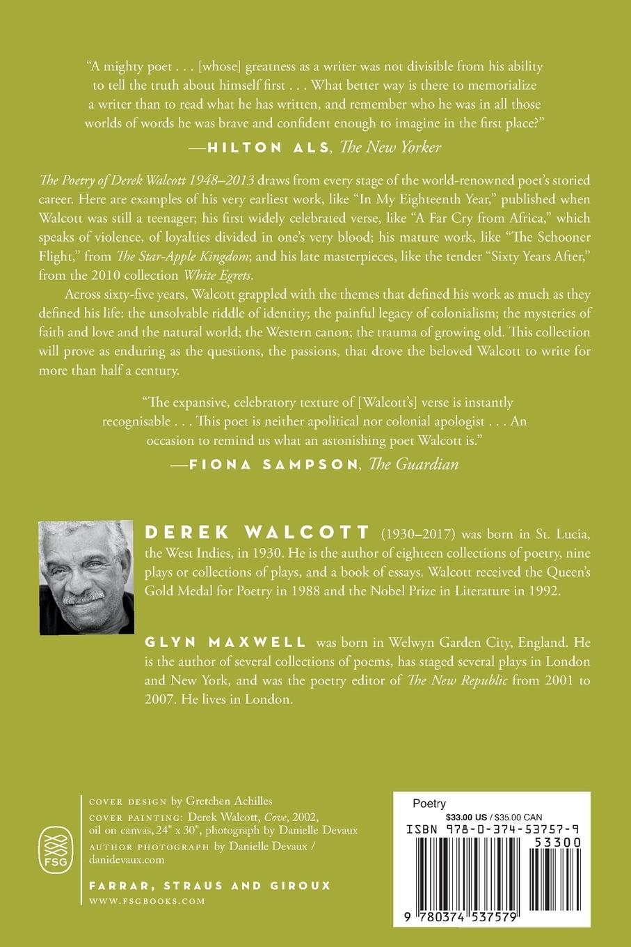 Rückseitencover The Poetry of Derek Walcott 1948-2013