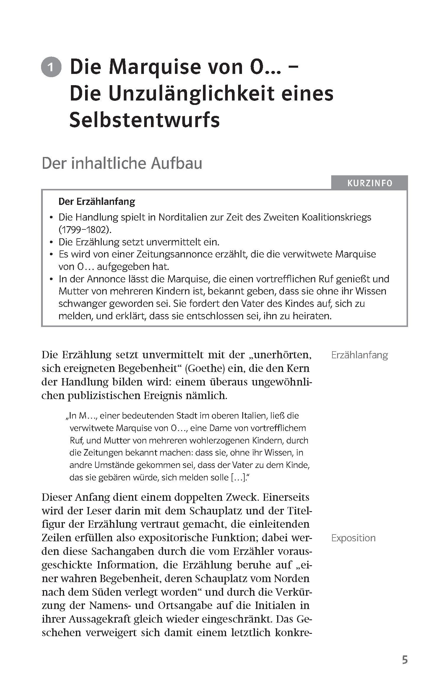 Beispielinhalt (Bild) Lektürehilfen Heinrich von Kleist "Die Marquise von O.../Das Erdbeben in Chili"