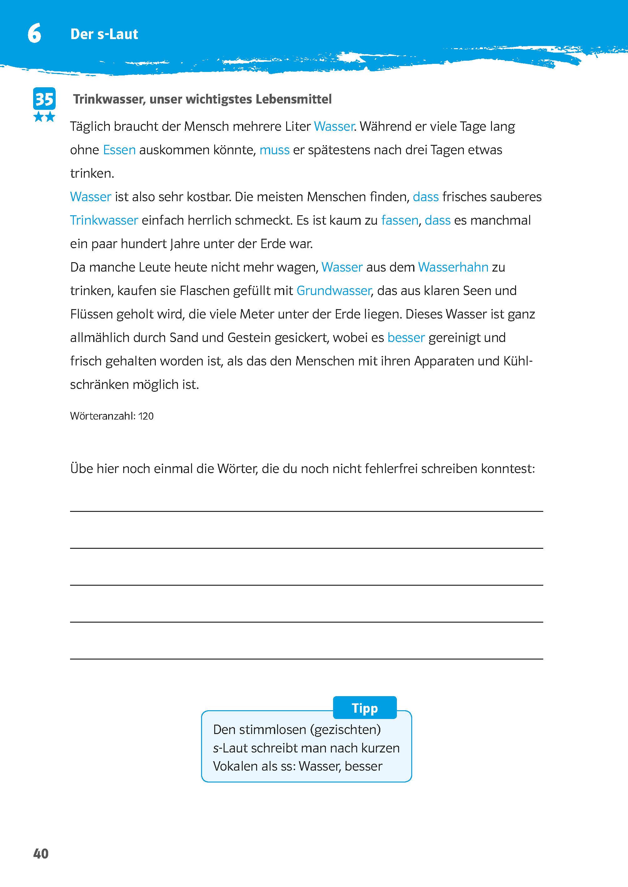 Beispielinhalt (Bild) Klett 10-Minuten-Training Deutsch Rechtschreibung Diktate 5./6. Klasse