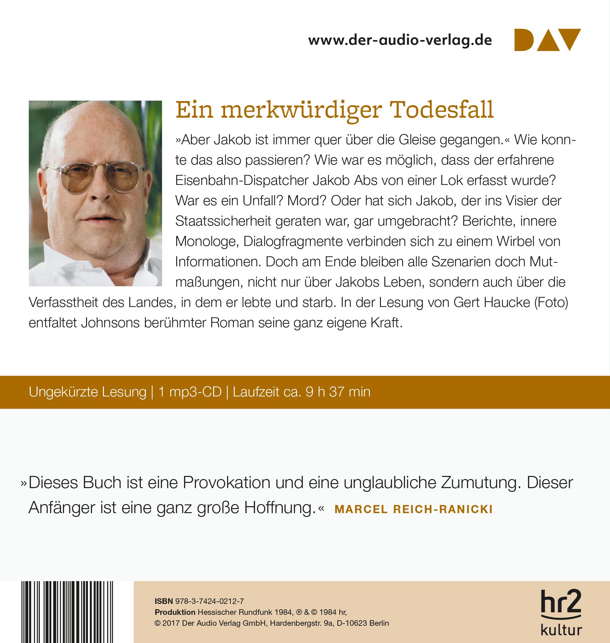 Rückseitencover Mutmaßungen über Jakob