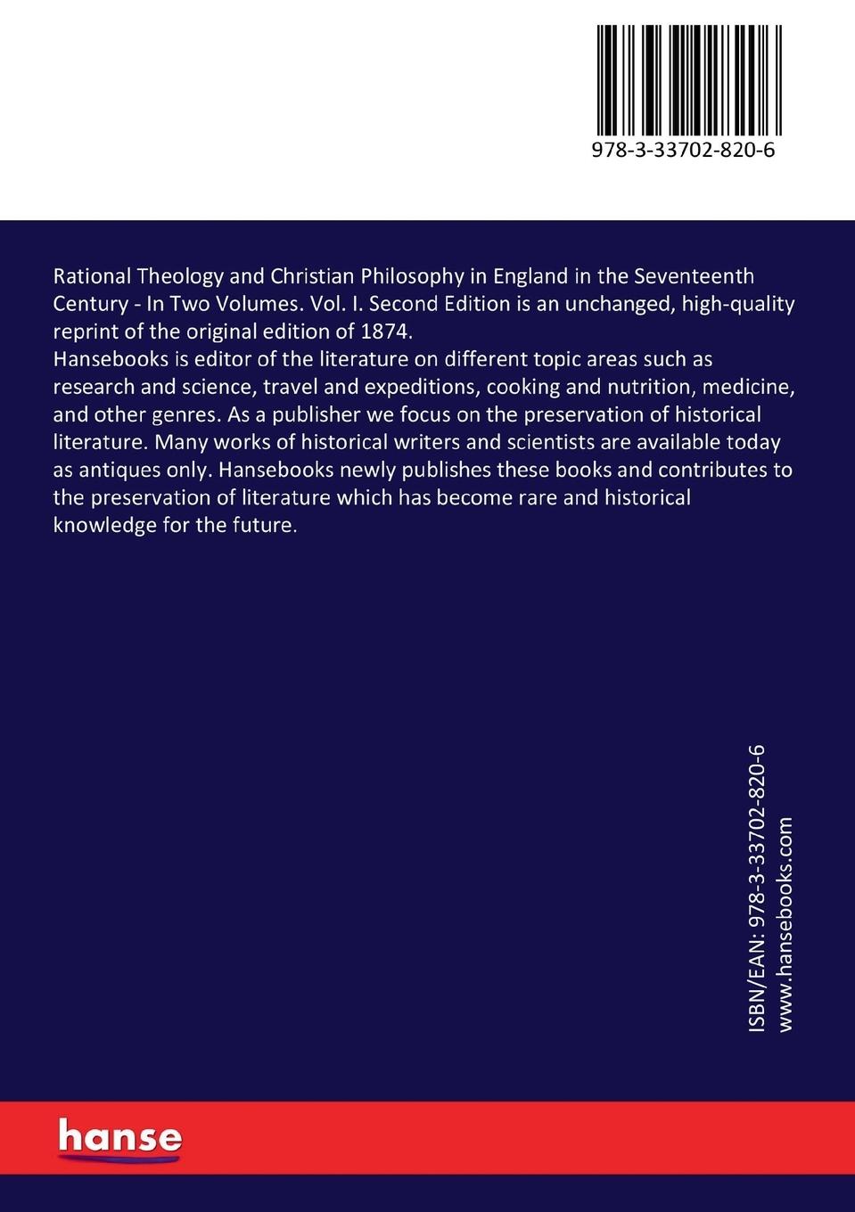 Rückseitencover Rational Theology and Christian Philosophy in England in the Seventeenth Century