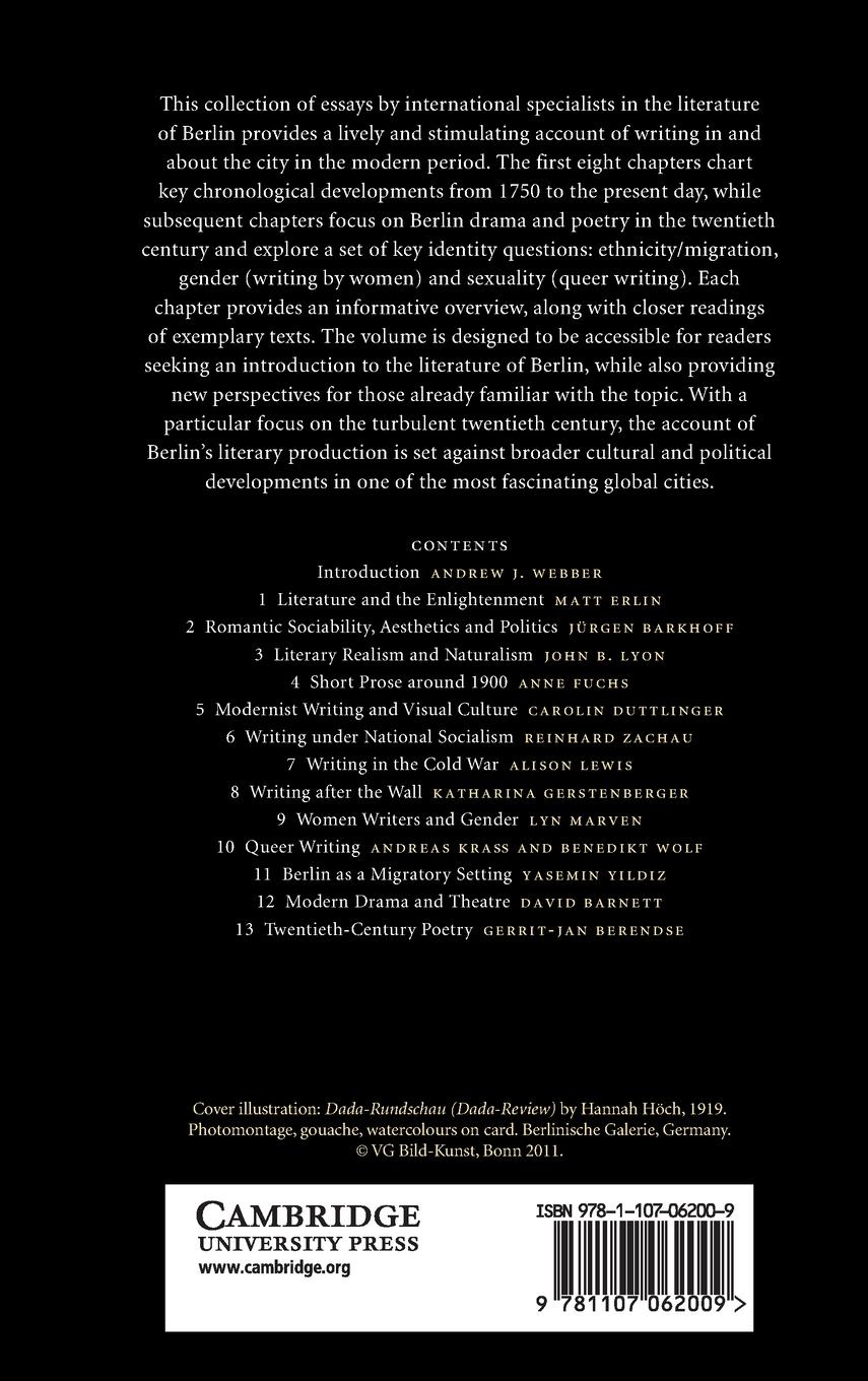 Rückseitencover The Cambridge Companion to the Literature of Berlin